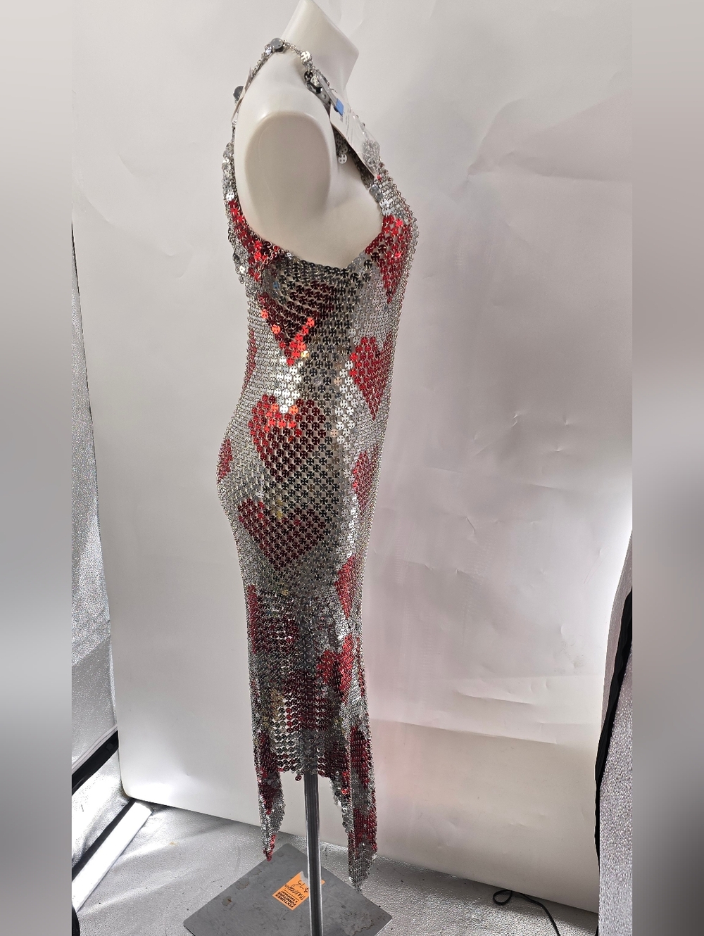 PACO RABANNE HEART Runway Sequin Midi Dress in Red and Silver - Picture 8 of 15